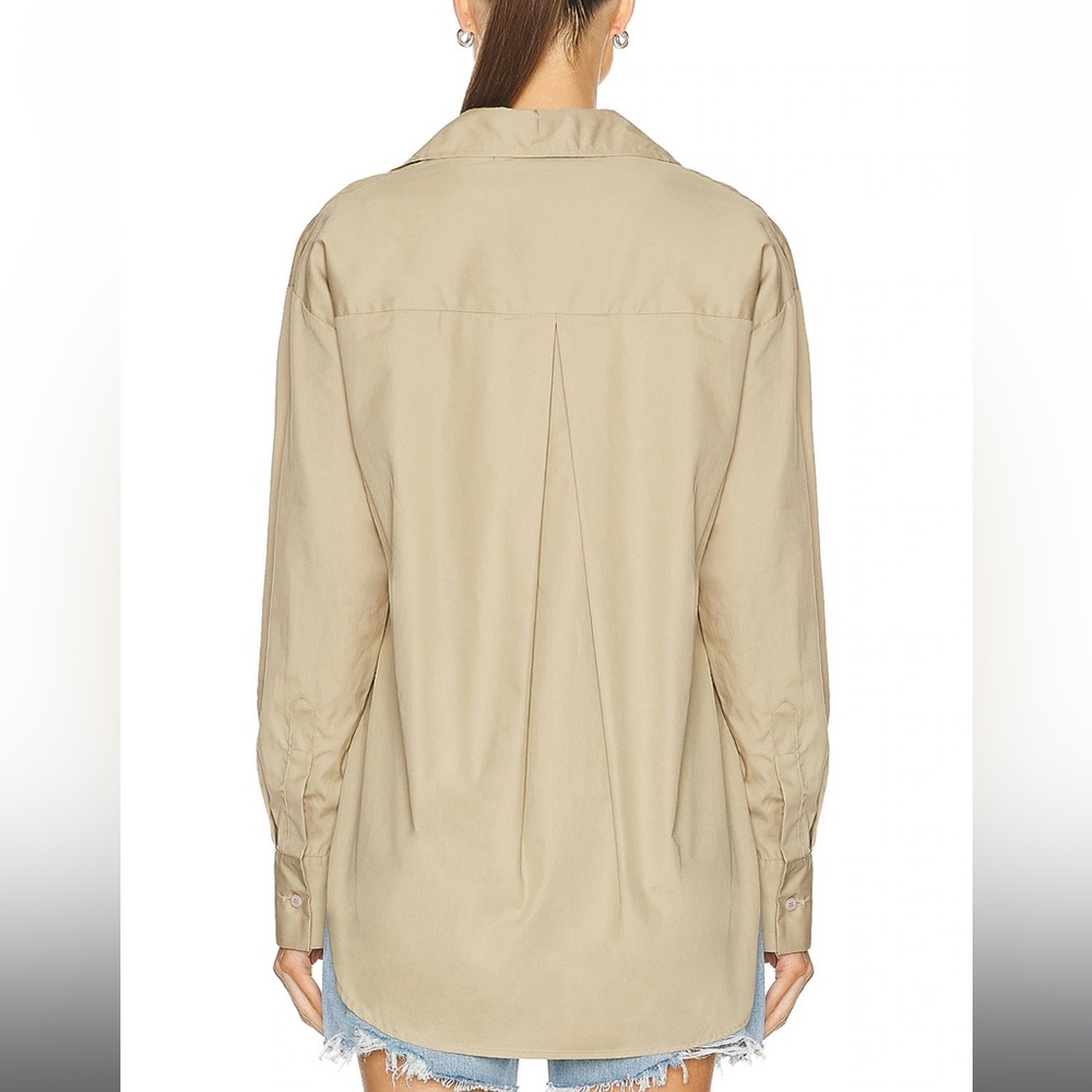 Enza Costa poplin long sleeve button up shirt in tan - Picture 4 of 9